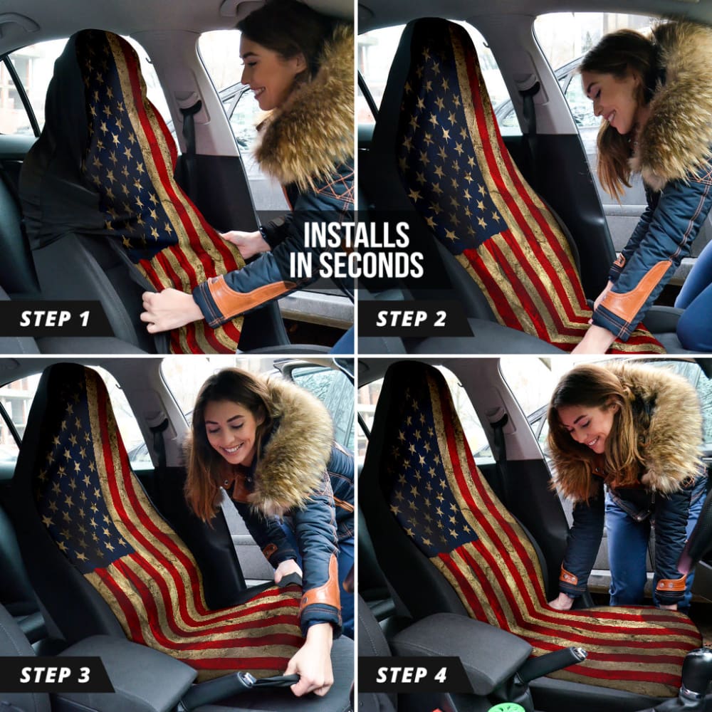 Amazing Aged American Flag Car Seat Covers Custom