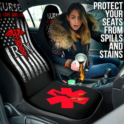 Nurse Live Love Save Lifes American Flag Car Seat Covers