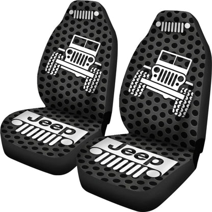 Gray White Jeep Offroad Metal Holes Printed Car Seat Covers Custom