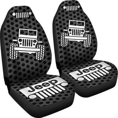 Gray White Jeep Offroad Metal Holes Printed Car Seat Covers Custom