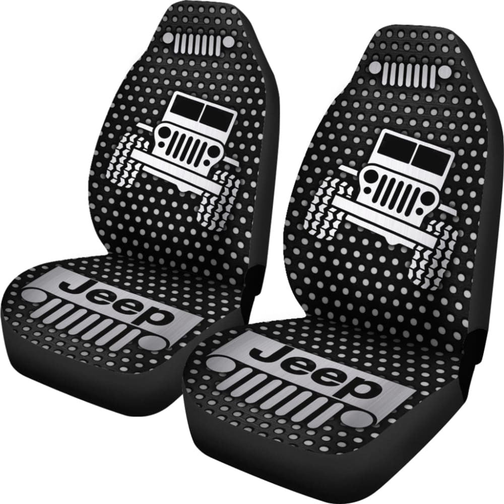 Gray White Jeep Offroad Metal Holes Printed Car Seat Covers Custom
