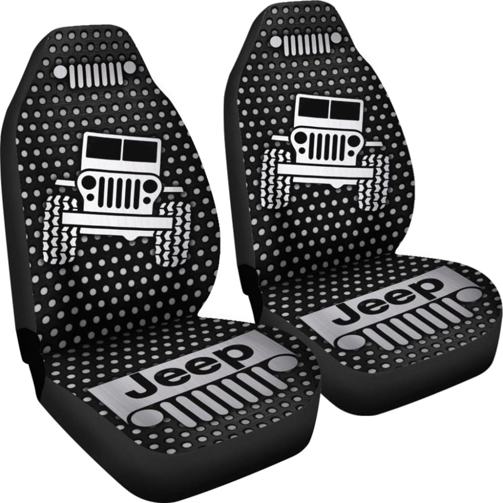 Gray White Jeep Offroad Metal Holes Printed Car Seat Covers Custom