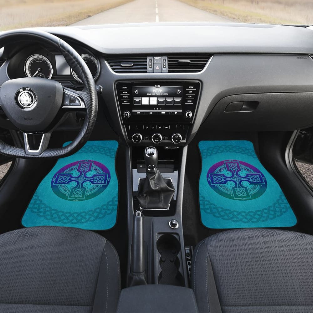 Celtic Circle Cross Car Floor Mats Set Purple and Blue