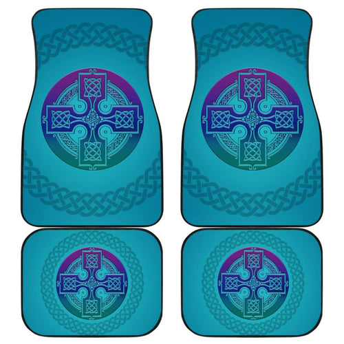 Celtic Circle Cross Car Floor Mats Set Purple and Blue