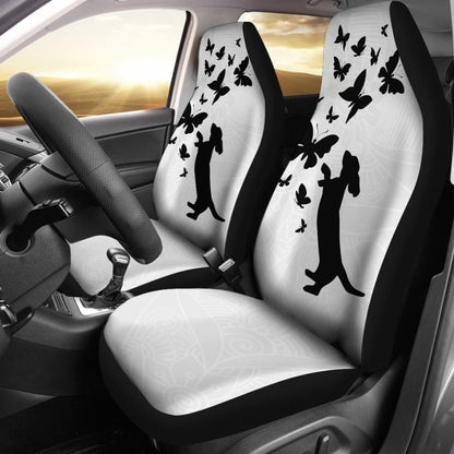 Silhouette Happy Dachshund Playing With Butterlies Car Seat Covers