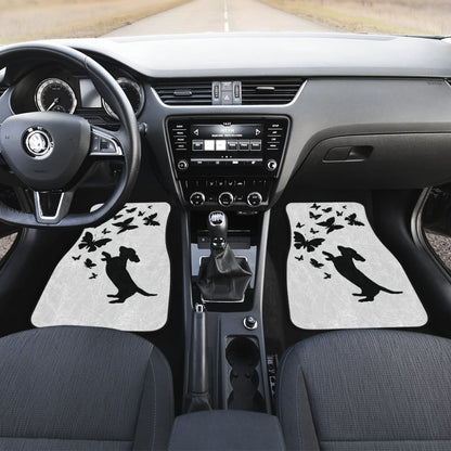 Silhouette Happy Dachshund Playing With Butterlies Car Floor Mats