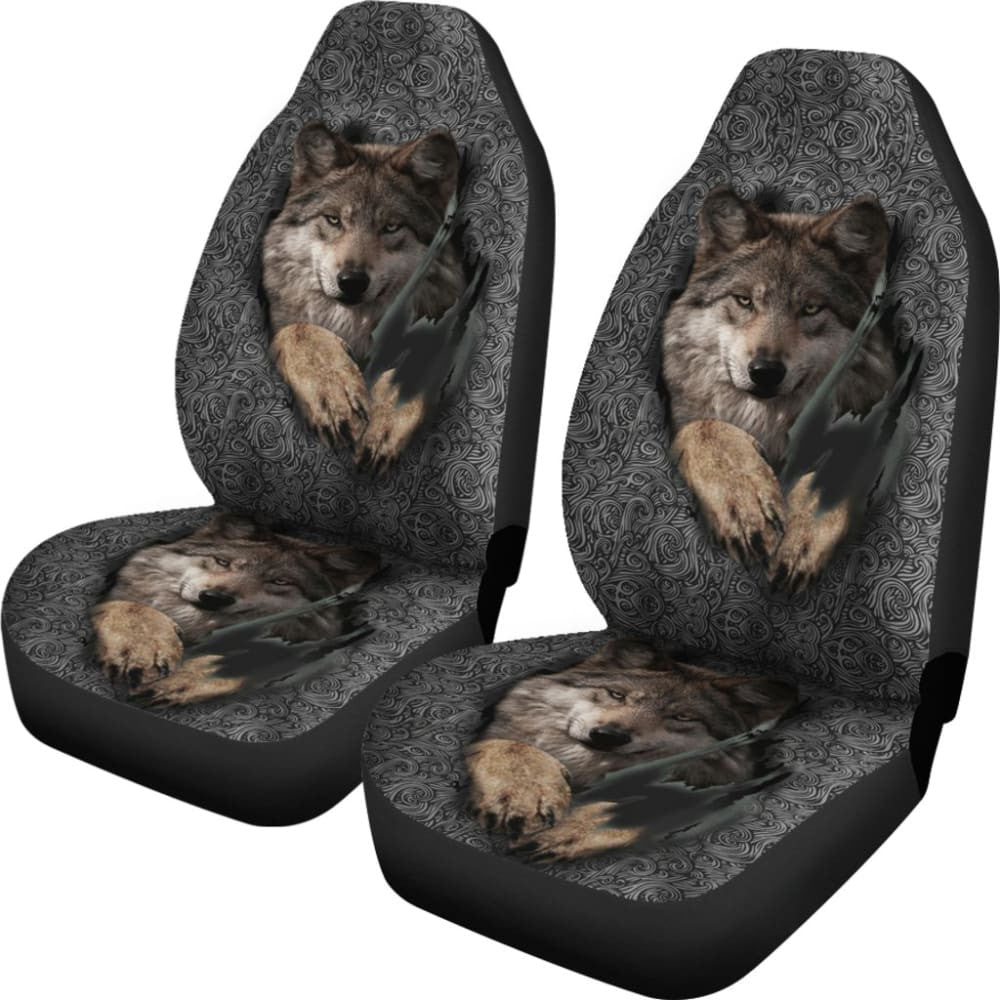 Gray Wolf Jumping Native American Car Seat Covers
