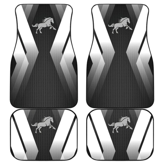 Amazing Black Silver Horse Mustang Custom Metallic Style Printed Car Floor Mats