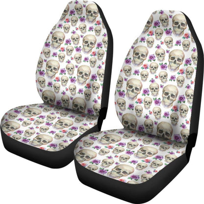 White With Pink And Purple Skulls And Roses Car Seat Covers
