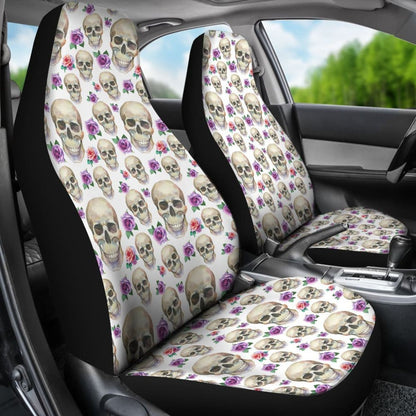 White With Pink And Purple Skulls And Roses Car Seat Covers
