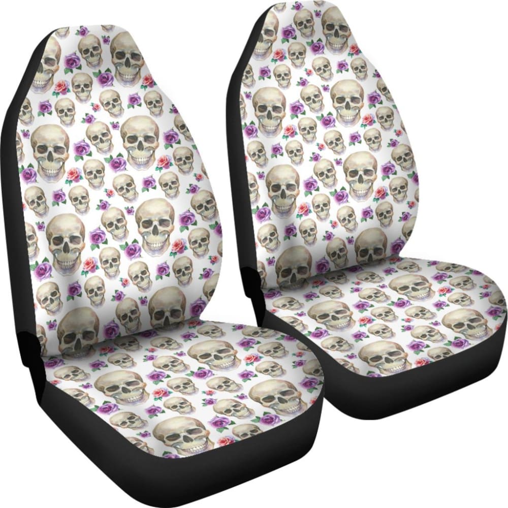 White With Pink And Purple Skulls And Roses Car Seat Covers