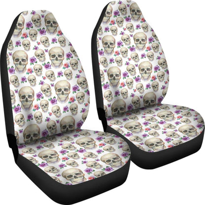 White With Pink And Purple Skulls And Roses Car Seat Covers