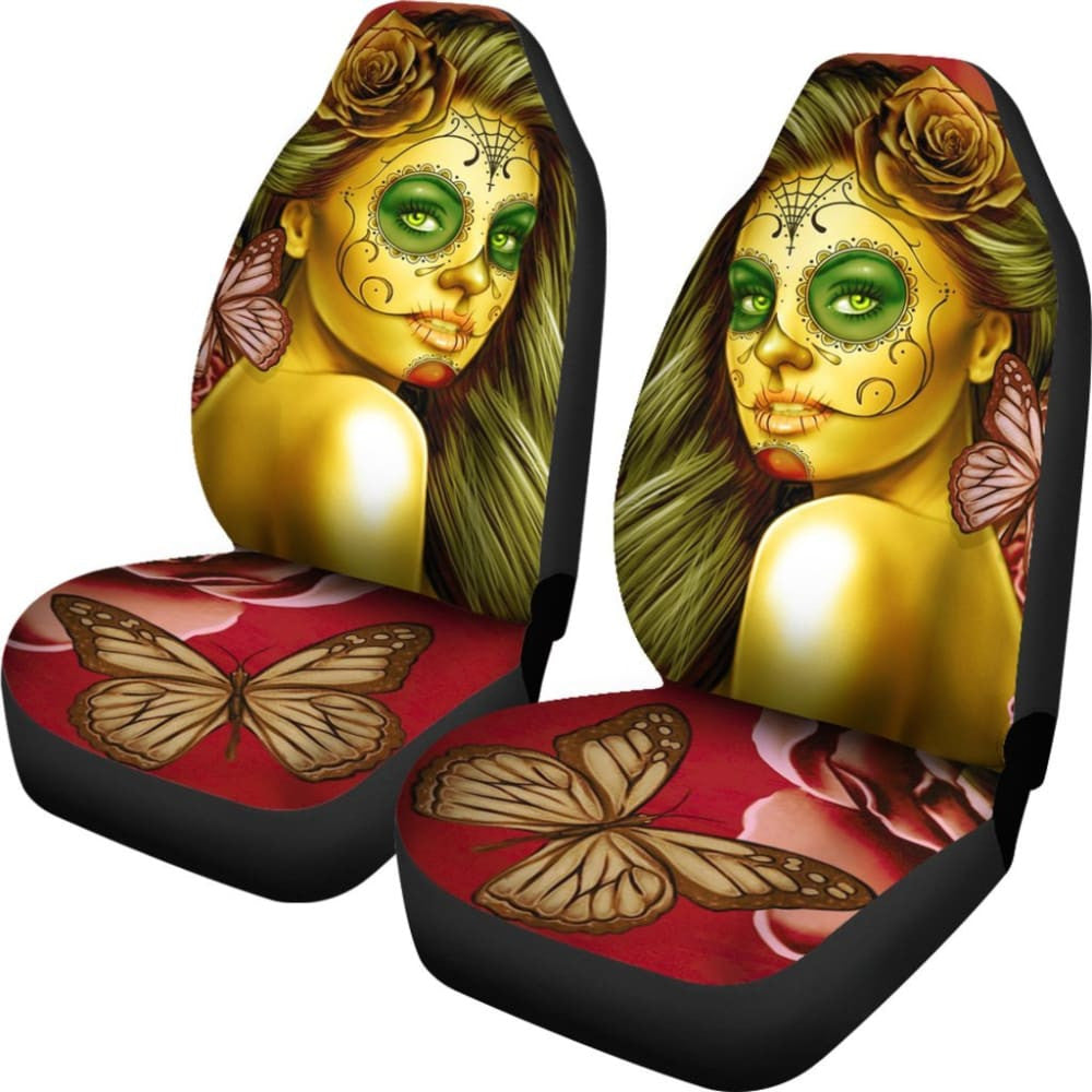 Calavera Fresh Look Design # Car Seat Covers (Yellow Smiley Face Rose) -