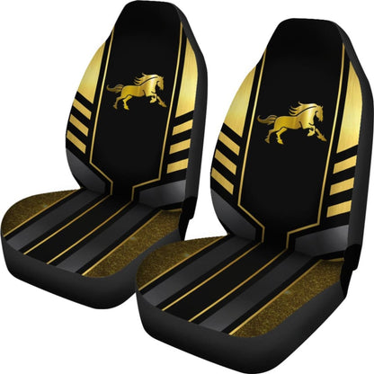Amazing Yellow Black Horse Mustang Custom Metallic Style Printed Car Seat Covers
