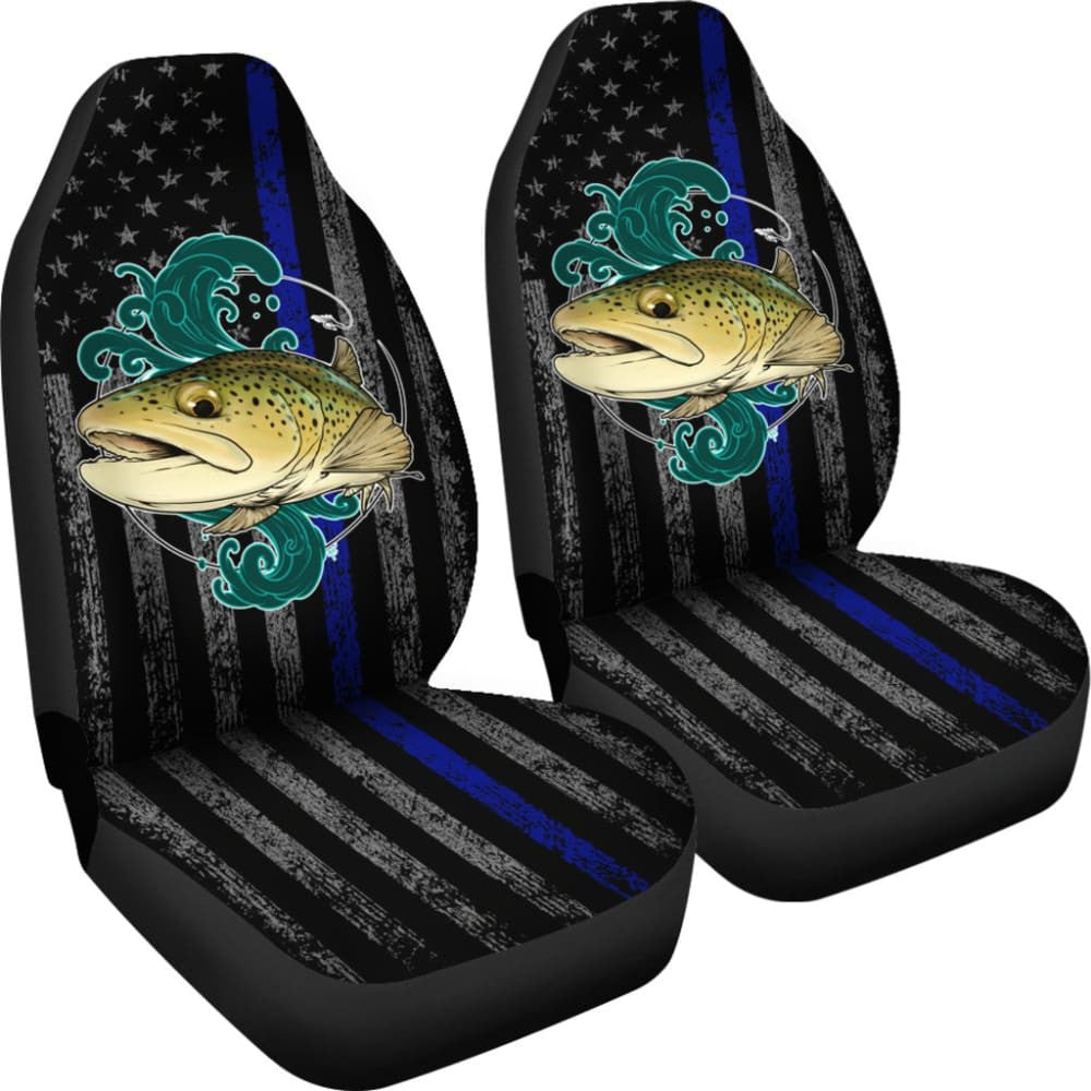 Brook Trout Fishing American Flag Thin Blue Line Car Seat Covers