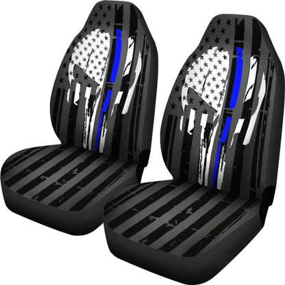 Blue Line Skull Punisher Inspired Car Seat Covers Amazing Gift