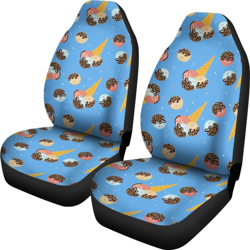 Funny Cute Ice Cream Blue Background Car Seat Covers