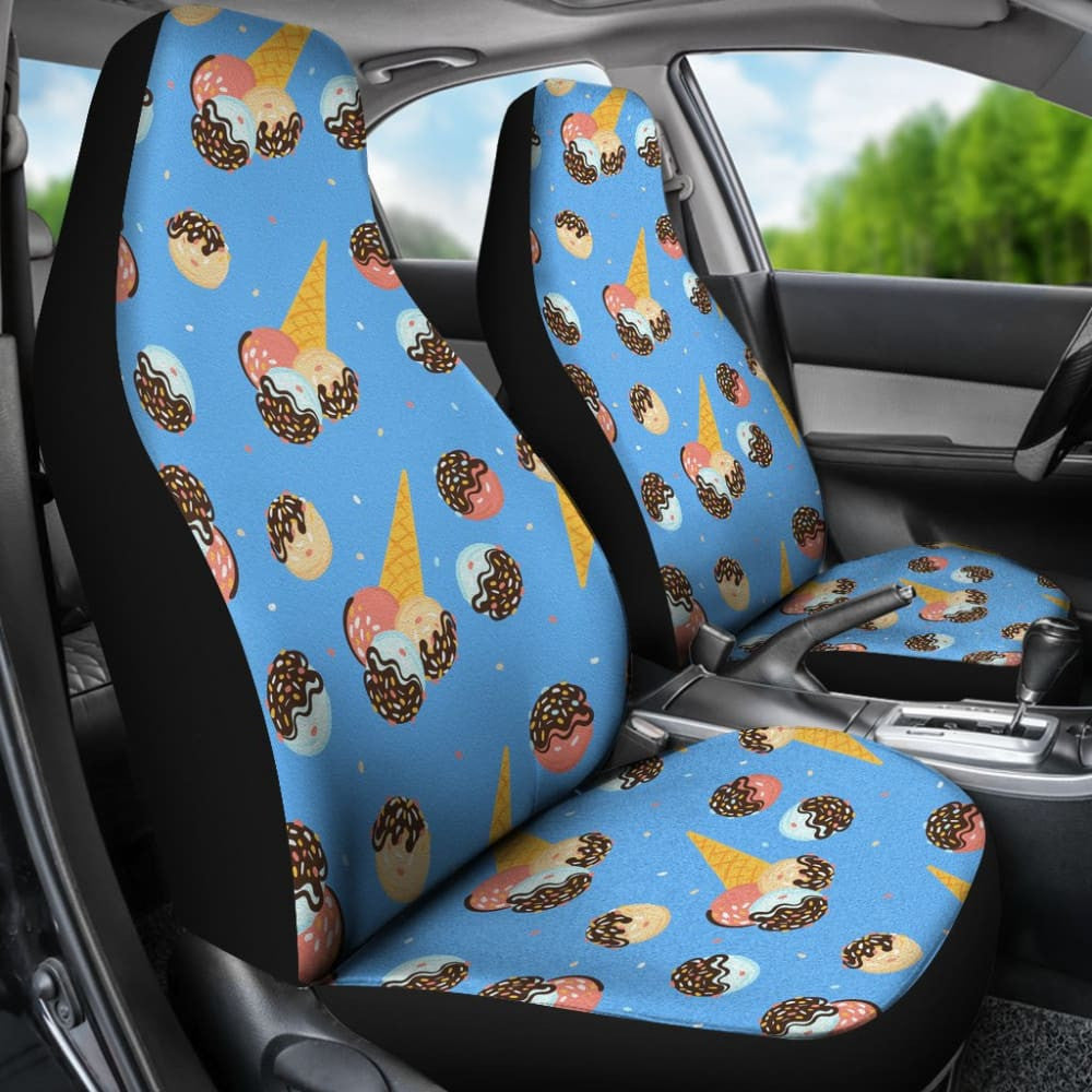 Funny Cute Ice Cream Blue Background Car Seat Covers