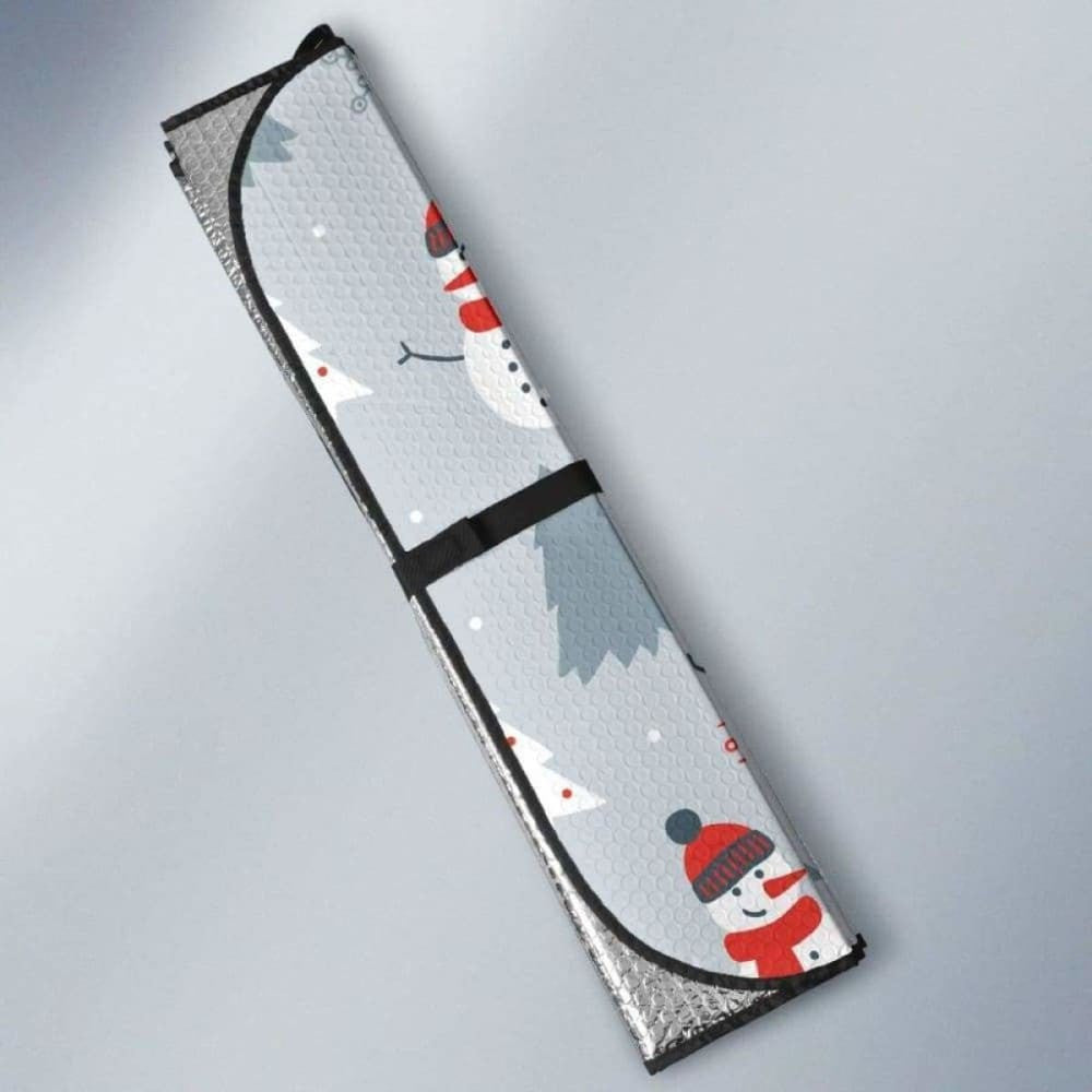Snowman Christmas  Tree Snow Gray Background Car Auto Sun Shades