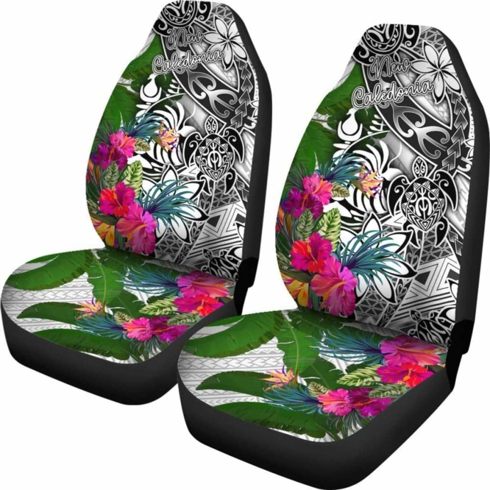 New Caledonia Car Seat Covers White - Turtle Plumeria Banana Leaf Crest -