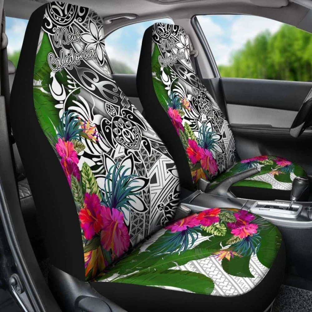 New Caledonia Car Seat Covers White - Turtle Plumeria Banana Leaf Crest -