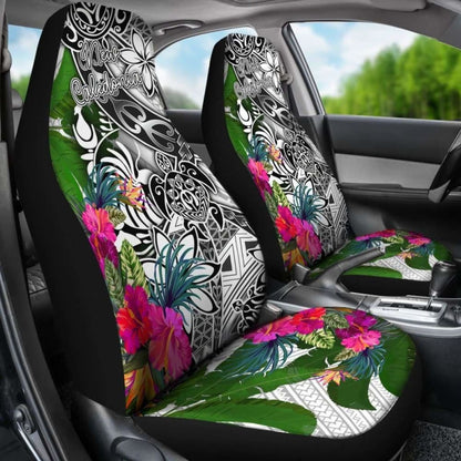 New Caledonia Car Seat Covers White - Turtle Plumeria Banana Leaf Crest -