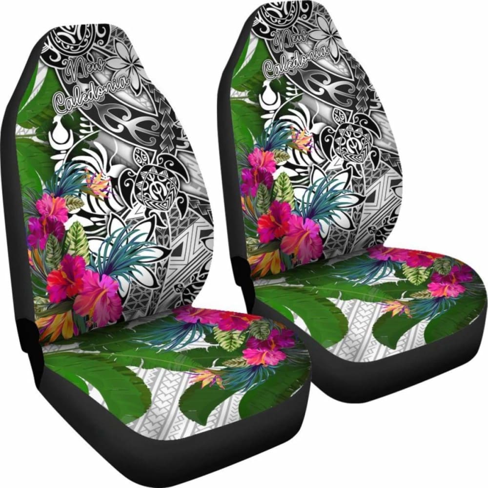 New Caledonia Car Seat Covers White - Turtle Plumeria Banana Leaf Crest -