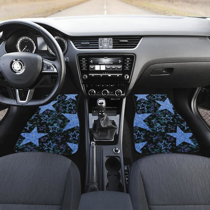 Blue Stars On Black Front And Back Car Mats