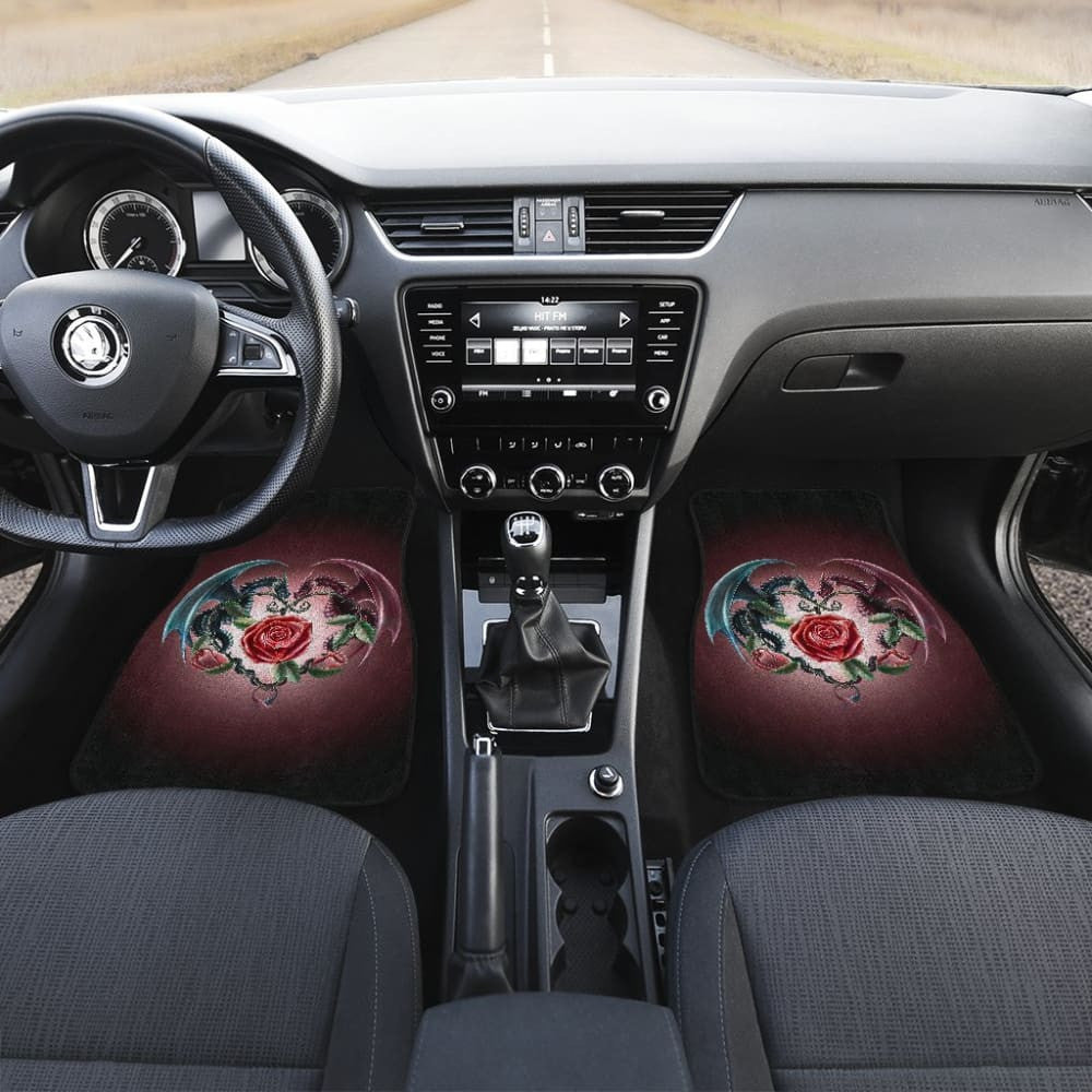 Sweet Love Dragons, Roses And Heart Car Floor Mats