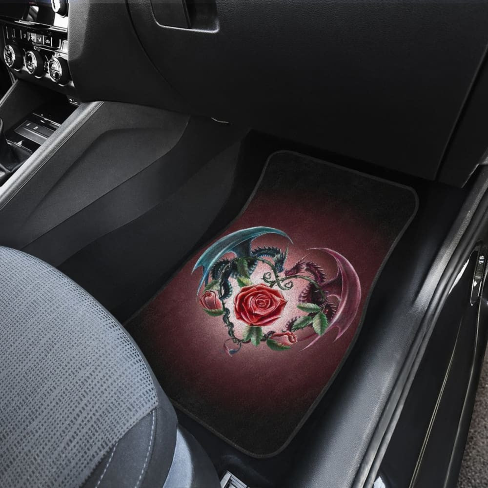 Sweet Love Dragons, Roses And Heart Car Floor Mats