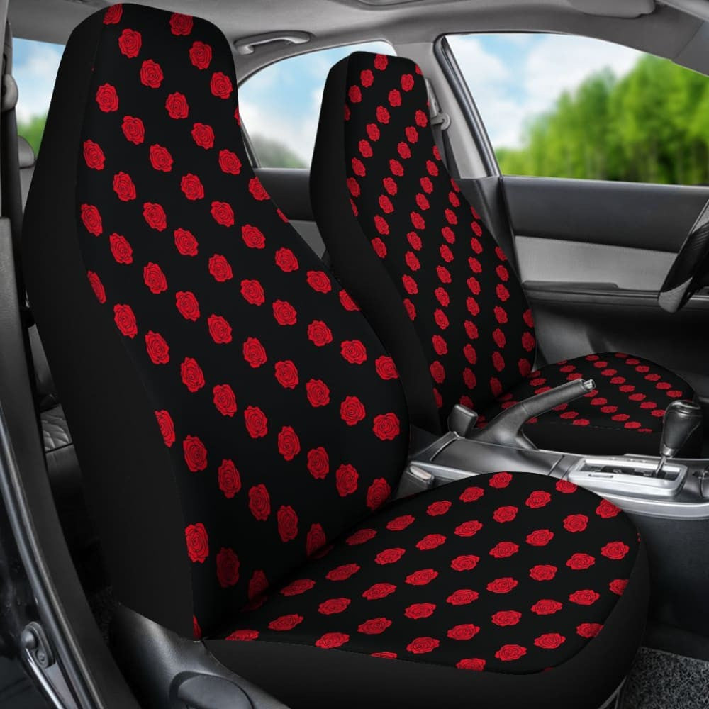 Red Roses On Black Car Seat Covers Set