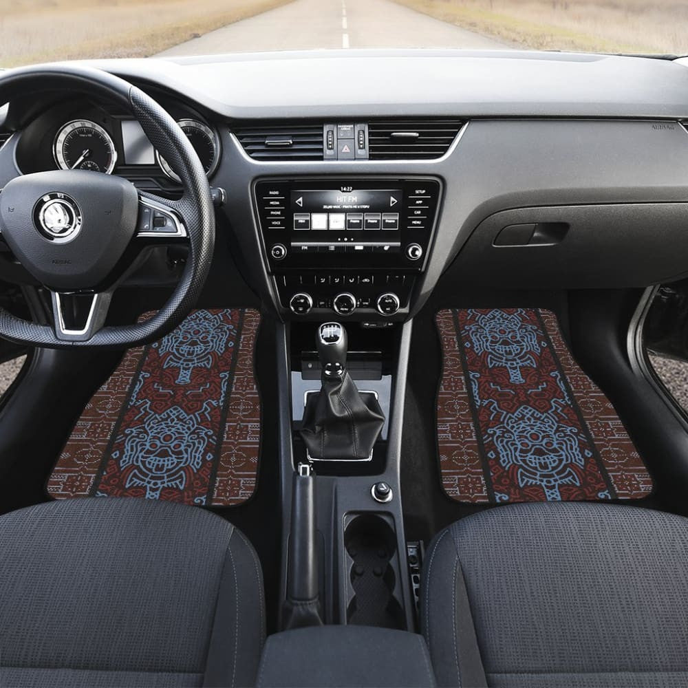 Boho Aztec Elephant Brown Blue Car Mat Set