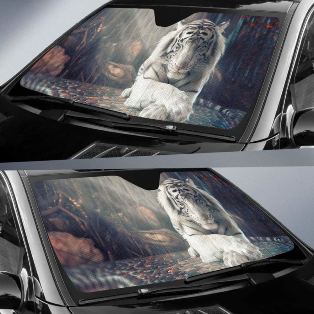White Tiger Forest Autumn Sunlight Surreal Hd Car Sun Shade