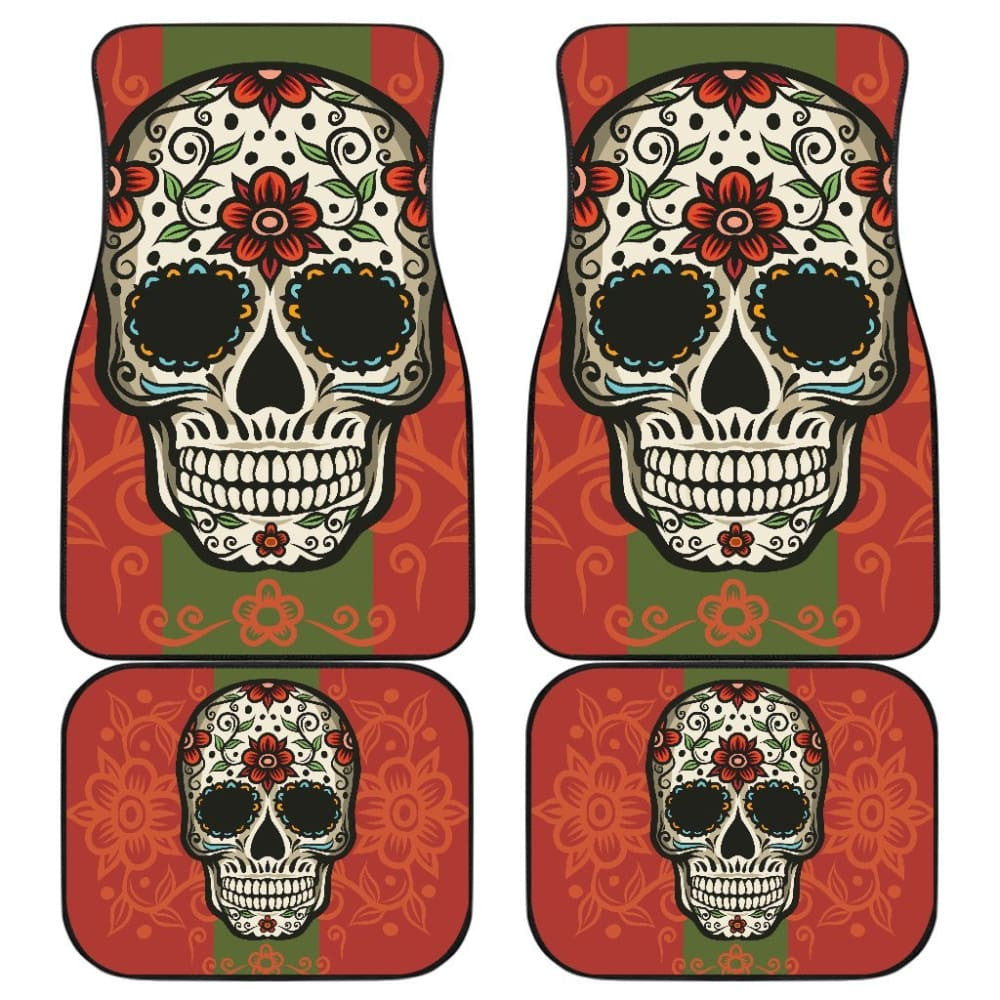 Sugar Skull Orange Green Car Mat