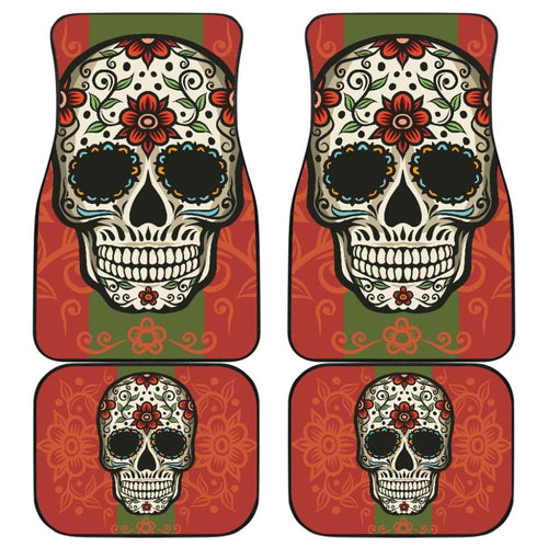 Sugar Skull Orange Green Car Mat