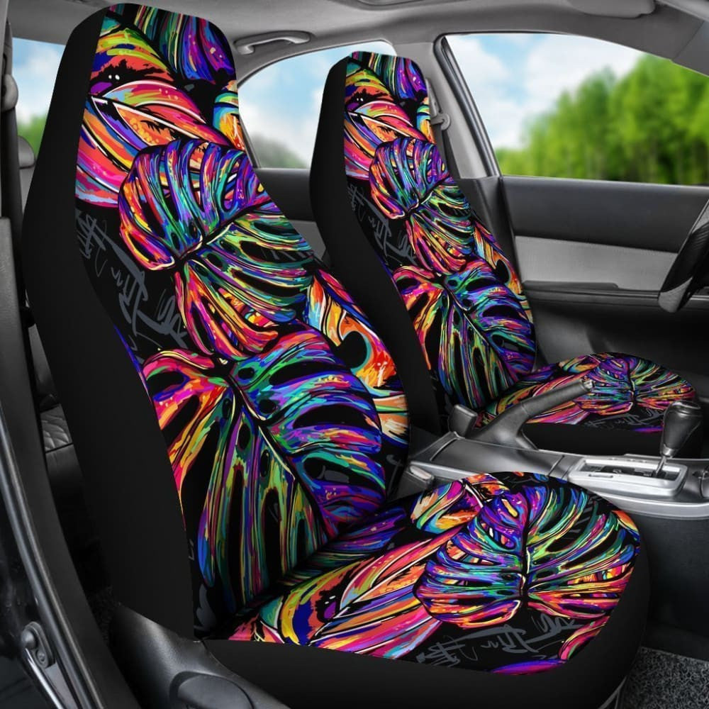Car Seat Covers Polynesian Palm Leaves Neon Color
