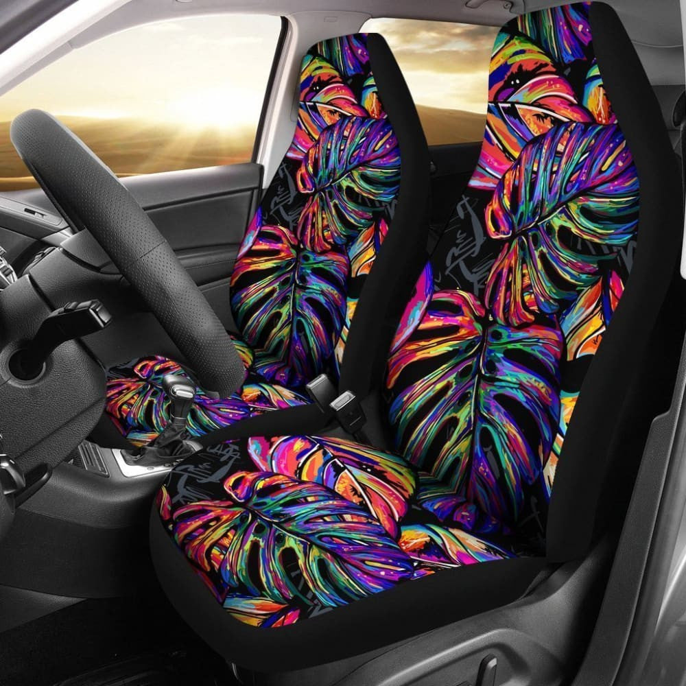 Car Seat Covers Polynesian Palm Leaves Neon Color