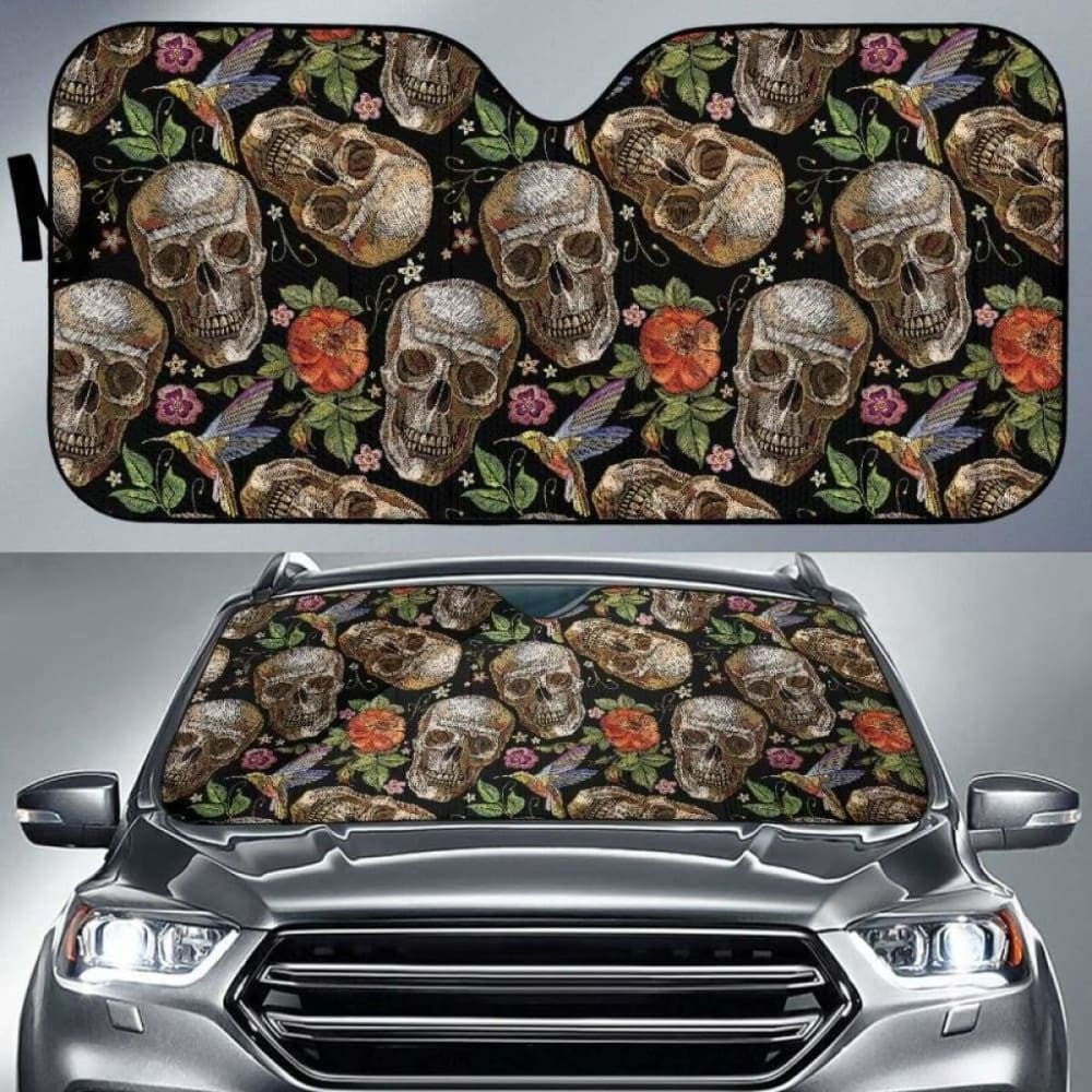 Skull Rose Humming Bird Flower Pattern Car Auto Sun Shades