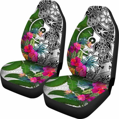 Yap Car Seat Covers White - Turtle Plumeria Banana Leaf -