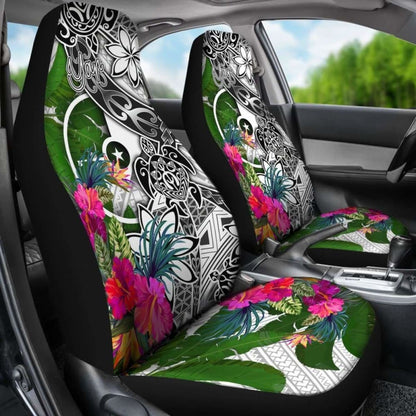 Yap Car Seat Covers White - Turtle Plumeria Banana Leaf -