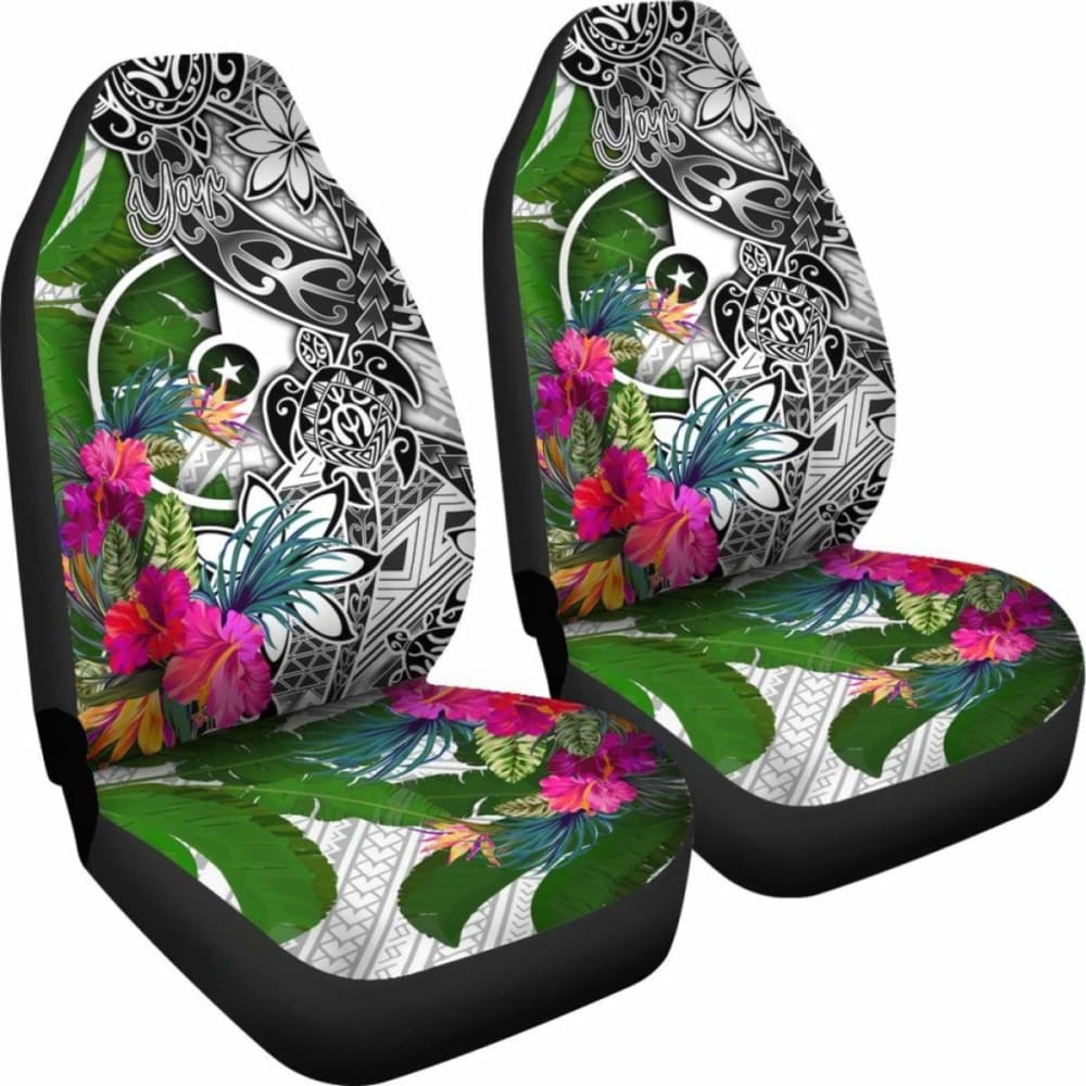Yap Car Seat Covers White - Turtle Plumeria Banana Leaf -