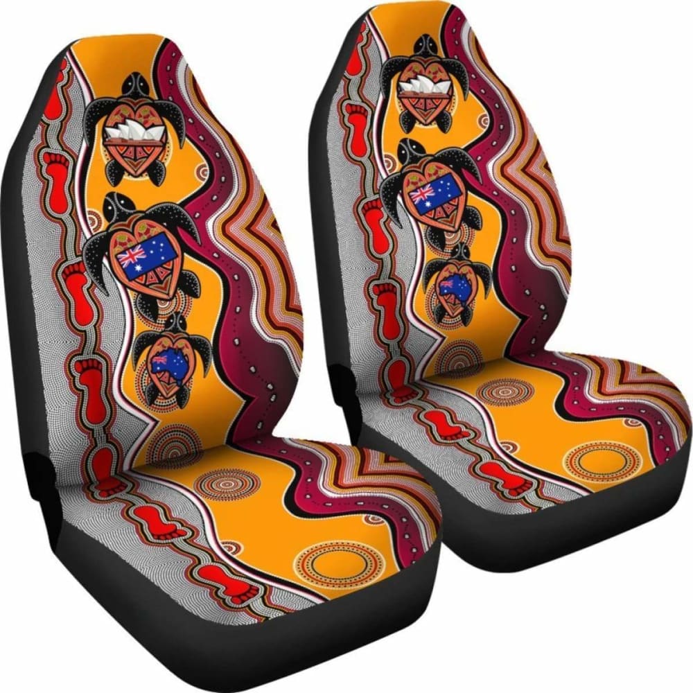 Australiaaboriginal Car Seat Covers, Turtle Aus Flag Sydney Opera Dot Painting Footprint -