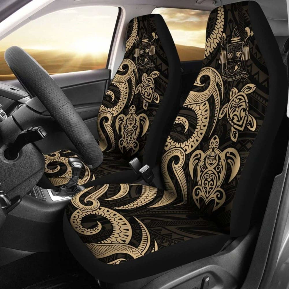 Fiji Polynesian Car Seat Covers - Gold Tentacle Turtle Crest -