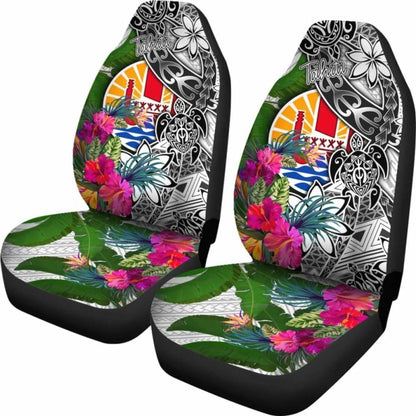 Tahiti Car Seat Covers White - Turtle Plumeria Banana Leaf -