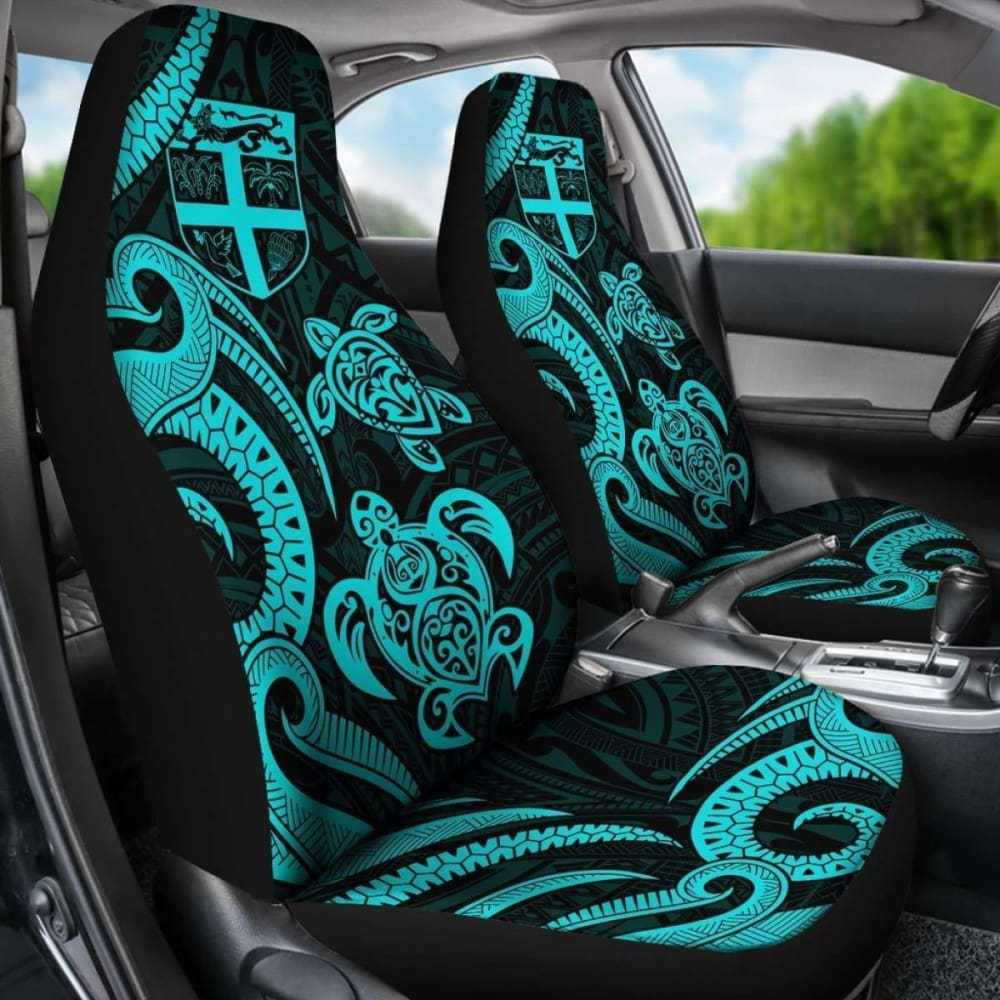 Fiji Polynesian Car Seat Covers - Turquoise Tentacle Turtle -