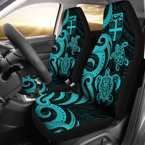 Fiji Polynesian Car Seat Covers - Turquoise Tentacle Turtle -