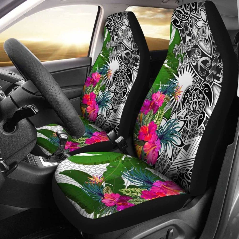 Marshall Islands Car Seat Covers White - Turtle Plumeria Banana Leaf -