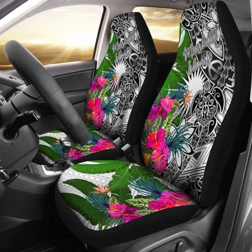 Marshall Islands Car Seat Covers White - Turtle Plumeria Banana Leaf -