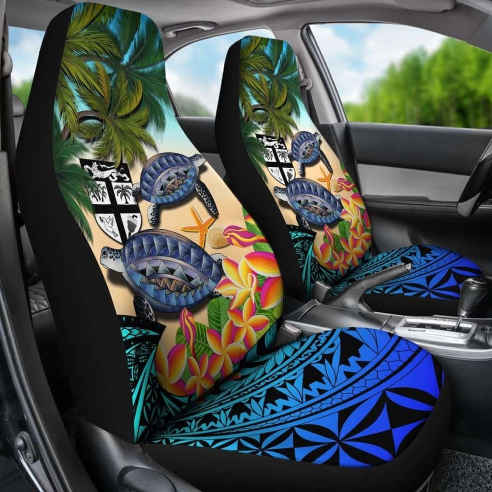 Fiji Car Seat Covers - Polynesian Turtle Coconut Tree And Plumeria Amazing