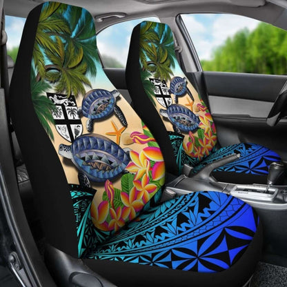 Fiji Car Seat Covers - Polynesian Turtle Coconut Tree And Plumeria Amazing